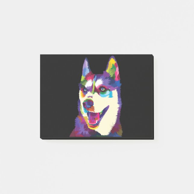 Colourful husky dog pop | art style present post-it notes (Front)