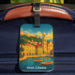Colourful Hvar Croatia Vintage Travel Art Luggage Tag