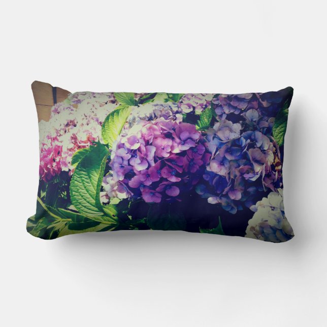 colourful hydrageas lumbar cushion (Front)