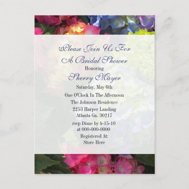 Colourful Hydrangea Bridal Shower Invitations (Front)