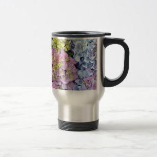 Colourful hydrangea flowers travel mug