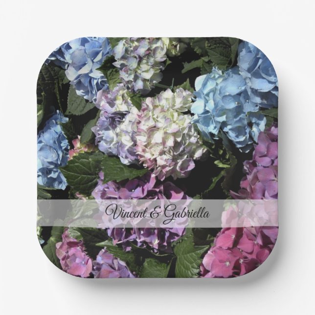 Colourful Hydrangea Flowers Wedding Paper Plate (Front)