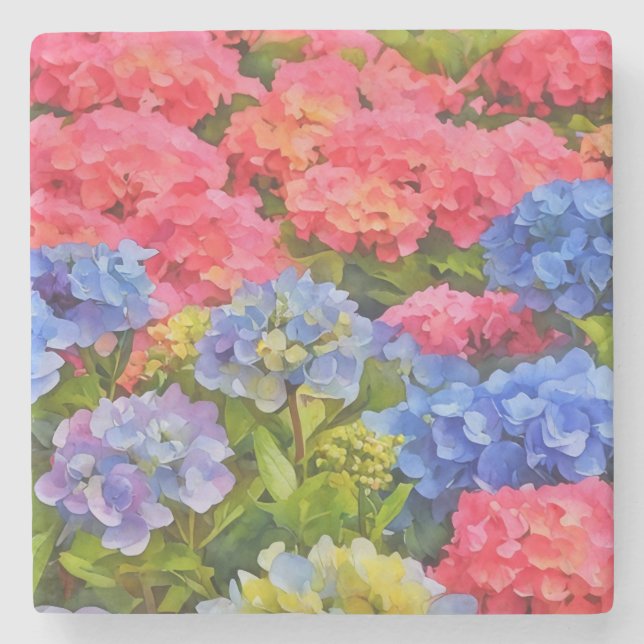Colourful Hydrangea Garden Art Marble Stone Coaster (Front)