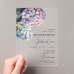 Colourful Hydrangea Spanish Wedding Invitation