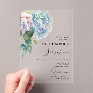 Colourful Hydrangea Spanish Wedding Invitation
