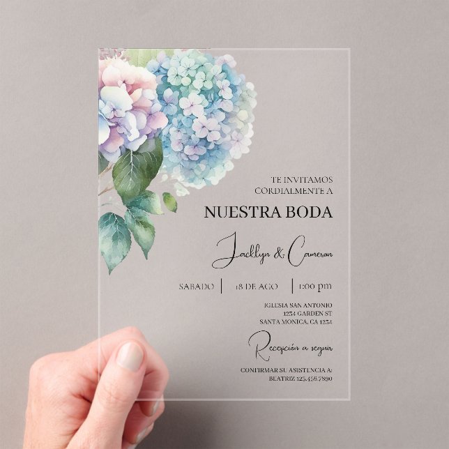 Colourful Hydrangea Spanish Wedding Invitation (Insitu (Handheld))