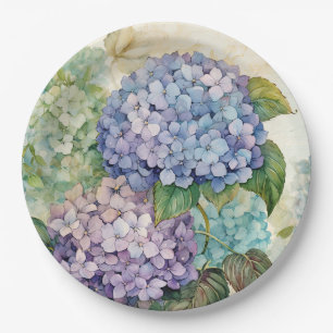 Colourful hydrangeas  paper plate