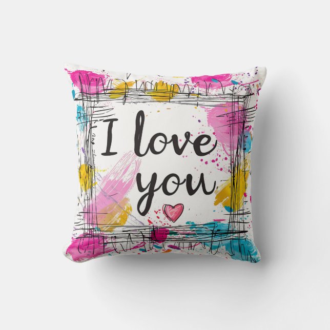 Colourful "I Love You" Throw Pillow (Front)