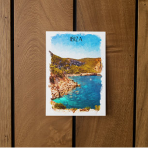 Colourful Ibiza Spain Watercolor Landscape Postcard