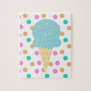 Colourful Ice Cream and Dots Pink Blue Colourful Jigsaw Puzzle