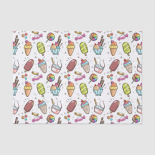 Colourful Ice Cream, Candy and Lollies Pattern Tissue Paper
