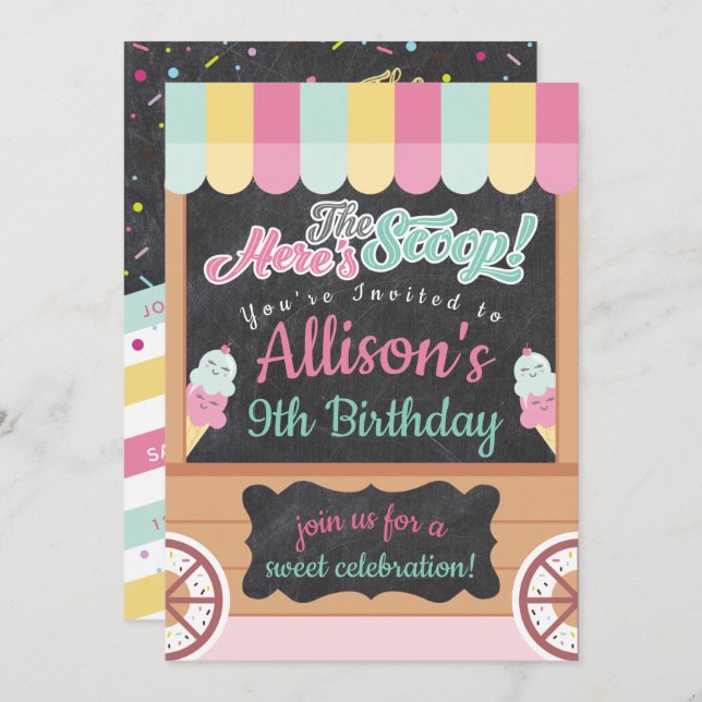 Colourful Ice Cream Cart Birthday Party Invitation (Front/Back)