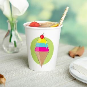 Colourful Ice Cream Cone with Cherry Paper Cups