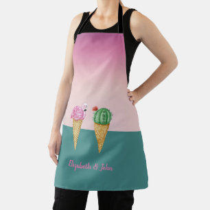 Colourful Ice Cream Cones Cactus Pink Flamingos Apron