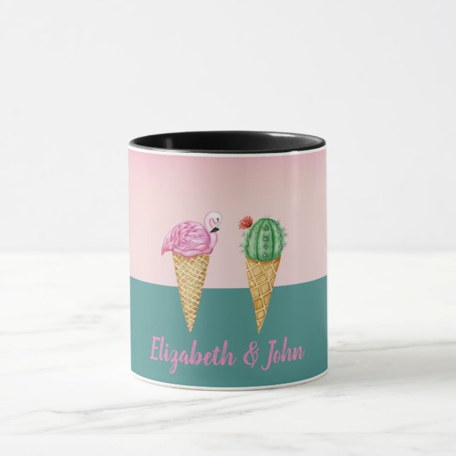 Colourful Ice Cream Cones Cactus Pink Flamingos Mug (Center)