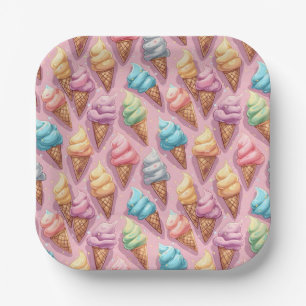 Colourful Ice Cream Cones On Pink Paper Plate