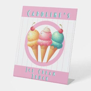 Colourful ice cream food truck pedestal sign
