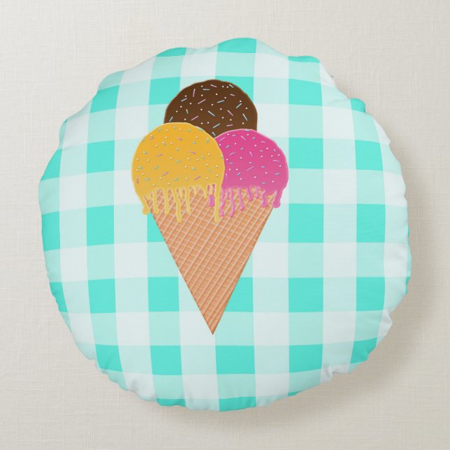 Colourful Ice Cream Illustration Round Cushion (Back)