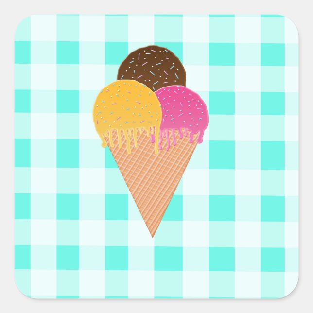 Colourful Ice Cream Illustration Square Sticker (Front)