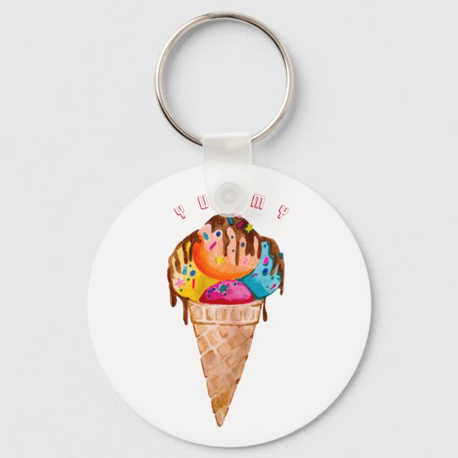 Colourful ice cream in a crispy cone key ring (Front)