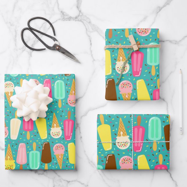 Colourful Ice Cream Pattern Dopamine Design  Wrapping Paper Sheet (Front)
