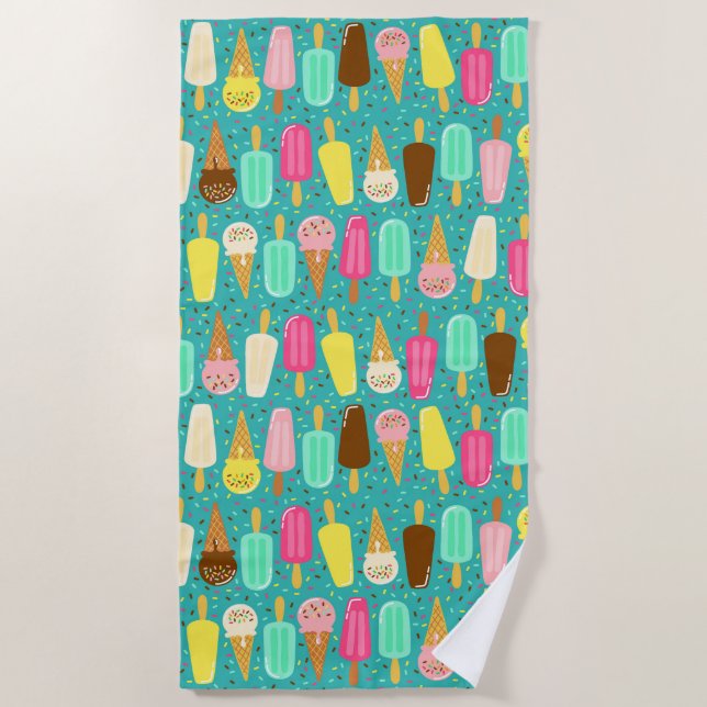 Colourful Ice Cream Pattern Summer  Beach Towel (Front)