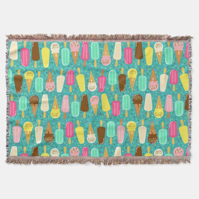Colourful Ice Cream Pattern Summer  Throw Blanket (Front)