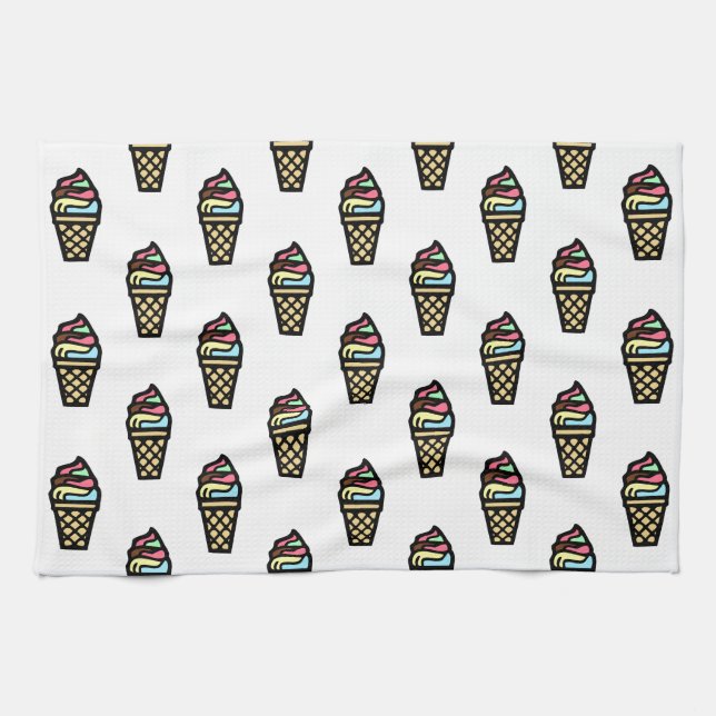 Colourful Ice Cream Pattern Tea Towel (Horizontal)