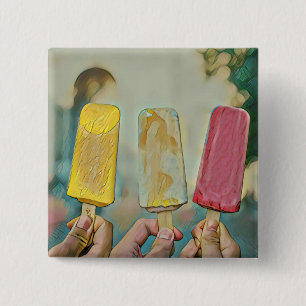 Colourful ice cream popsicles 15 cm square badge