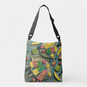 Colourful ice cream popsicles fruits crossbody bag