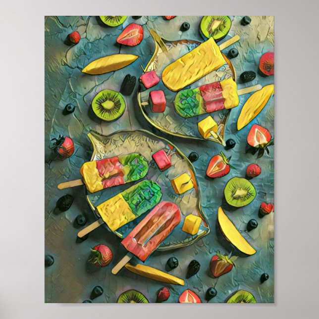 Colourful ice cream popsicles fruits poster (Front)