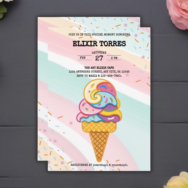 Colourful Ice Cream Scoop Sprinkles Baby Shower Invitation (Creator Uploaded)