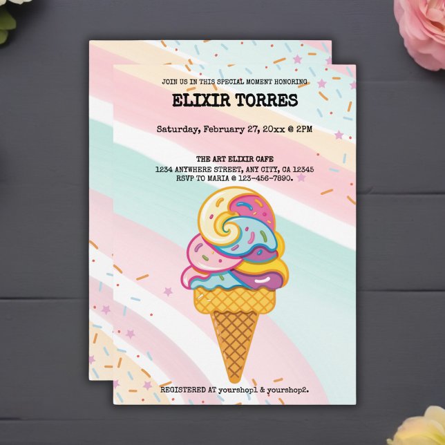 Colourful Ice Cream Scoop Sprinkles Baby Shower Invitation (Creator Uploaded)