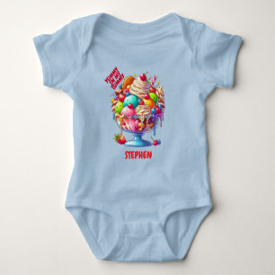 Colourful Ice Cream Sundae – Cute Dessert Illustra Baby Bodysuit