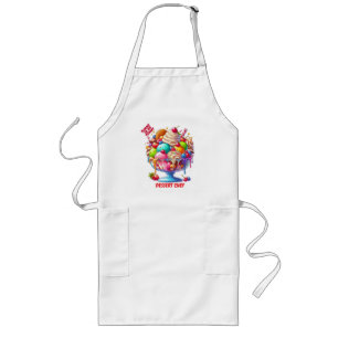 Colourful Ice Cream Sundae – Cute Dessert Illustra Long Apron