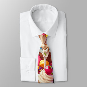 Colourful Ice Cream Sundae – Cute Dessert Illustra Tie