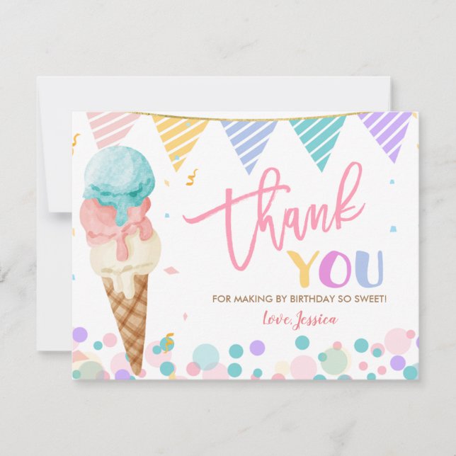 Colourful Ice Cream  Thank You Card (Front)
