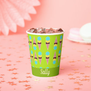 Colourful ice creams on green paper cups