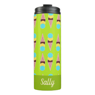 Colourful ice creams on green thermal tumbler