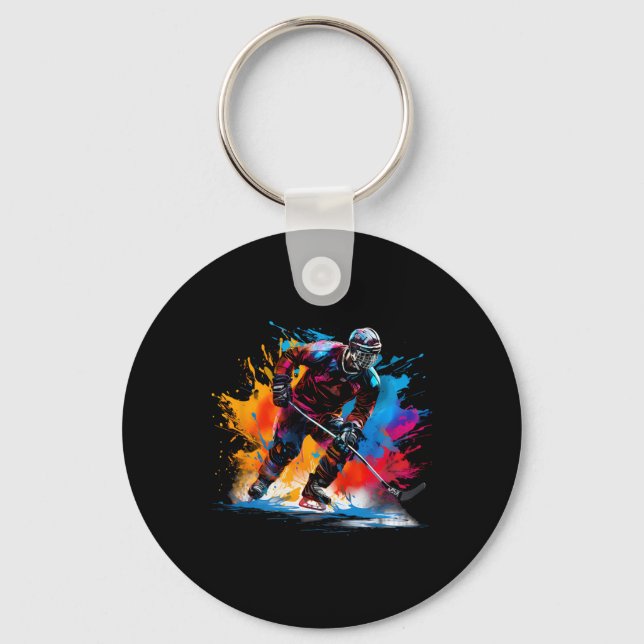 Colourful Ice Hockey  Key Ring (Front)