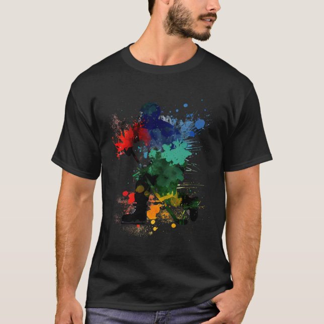 Colourful ice hockey player ice hockey stick ice h T-Shirt (Front)