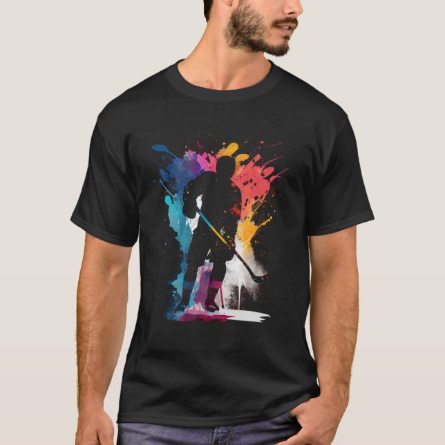 Colourful ice hockey player ice hockey stick ice h T-Shirt (Front)