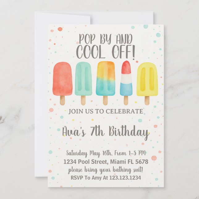 Colourful Ice Pop Birthday Invitation (Front)