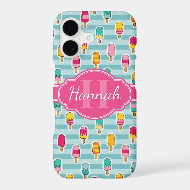 Colourful Ice Pop Pattern with Pink Monogram (Back)