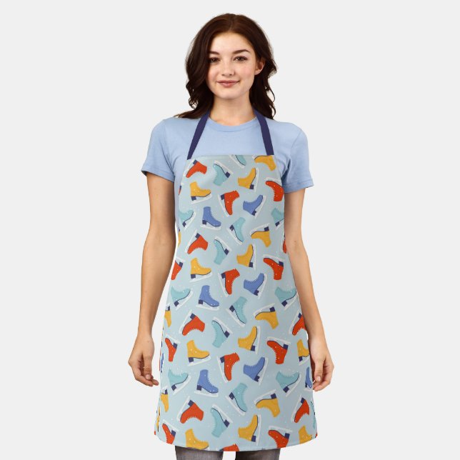Colourful Ice Skate Winter Pattern Apron (Worn)