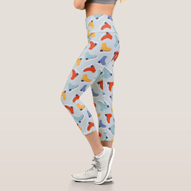 Colourful Ice Skate Winter Pattern Capri Leggings (Left)