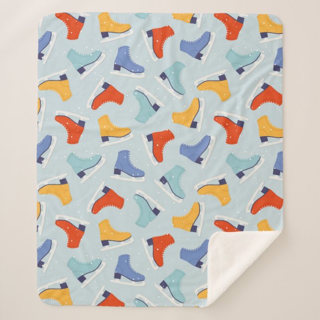 Colourful Ice Skate Winter Pattern Sherpa Blanket (Front)