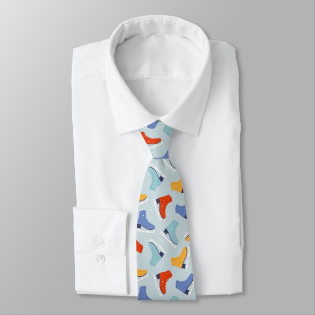 Colourful Ice Skate Winter Pattern Tie (Tied)