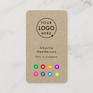 Colourful Icons   Social Media Rustic Kraft Logo Business Card