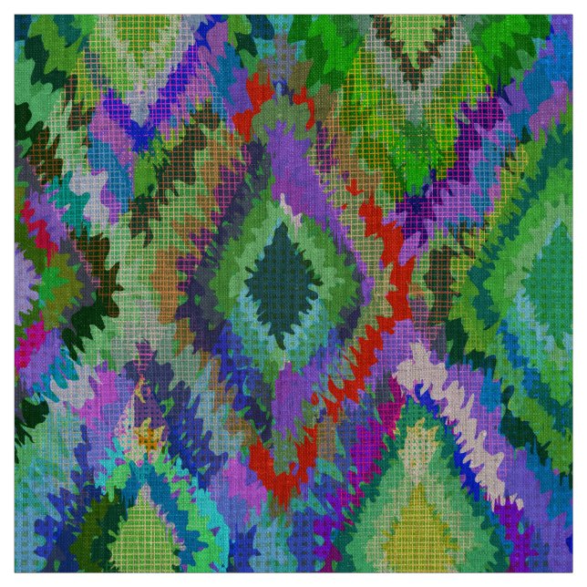 Colourful Ikat Tribal Geometric Pattern Fabric (Swatch)